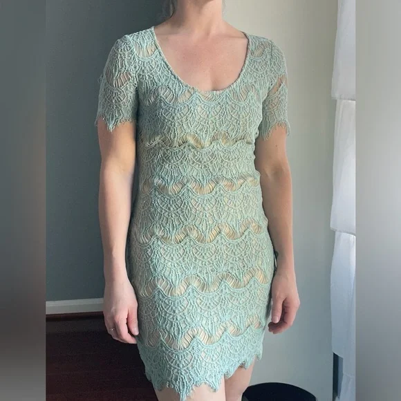 Ark & Co Dresses | Ark & Co. Sea Foam Lace Overlay Dress | Color: Cream/Green | Size: S | Jozyfay's Closet
